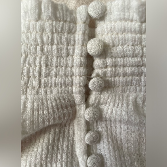 Free People Boulevard Ruffled Top Textured Knit White XS Bohemian Feminine - Picture 9 of 9